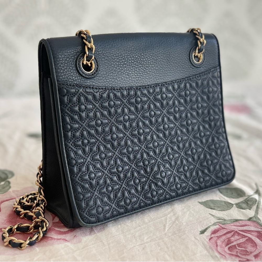Tory Burch Bryant Navy Quilted Flap Crossbody Bag